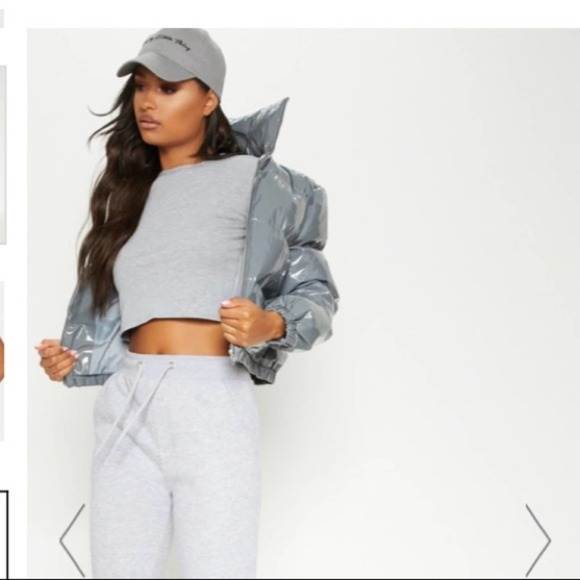 Pretty Little Thing basic grey rolled sleeve crop top size 4 - Picture 1 of 9